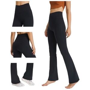 NEW Fitop Flared Leggings Black Size Large High-Rise Waist Tummy Control New